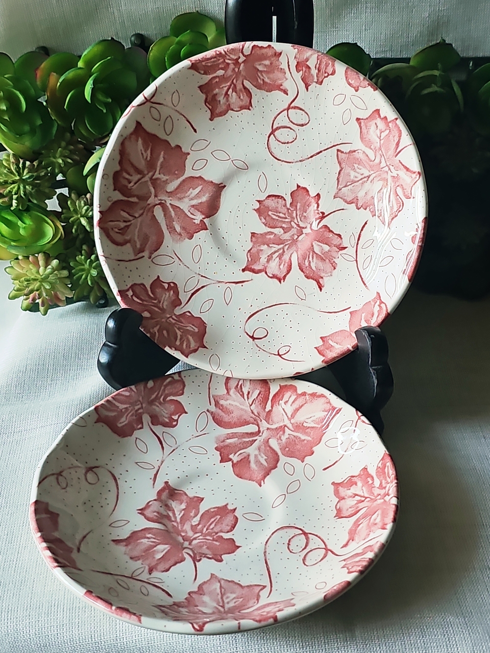 2 - Grindley England Floral Ceramic 5.5" Saucer Plate in Rose Pink Leaves